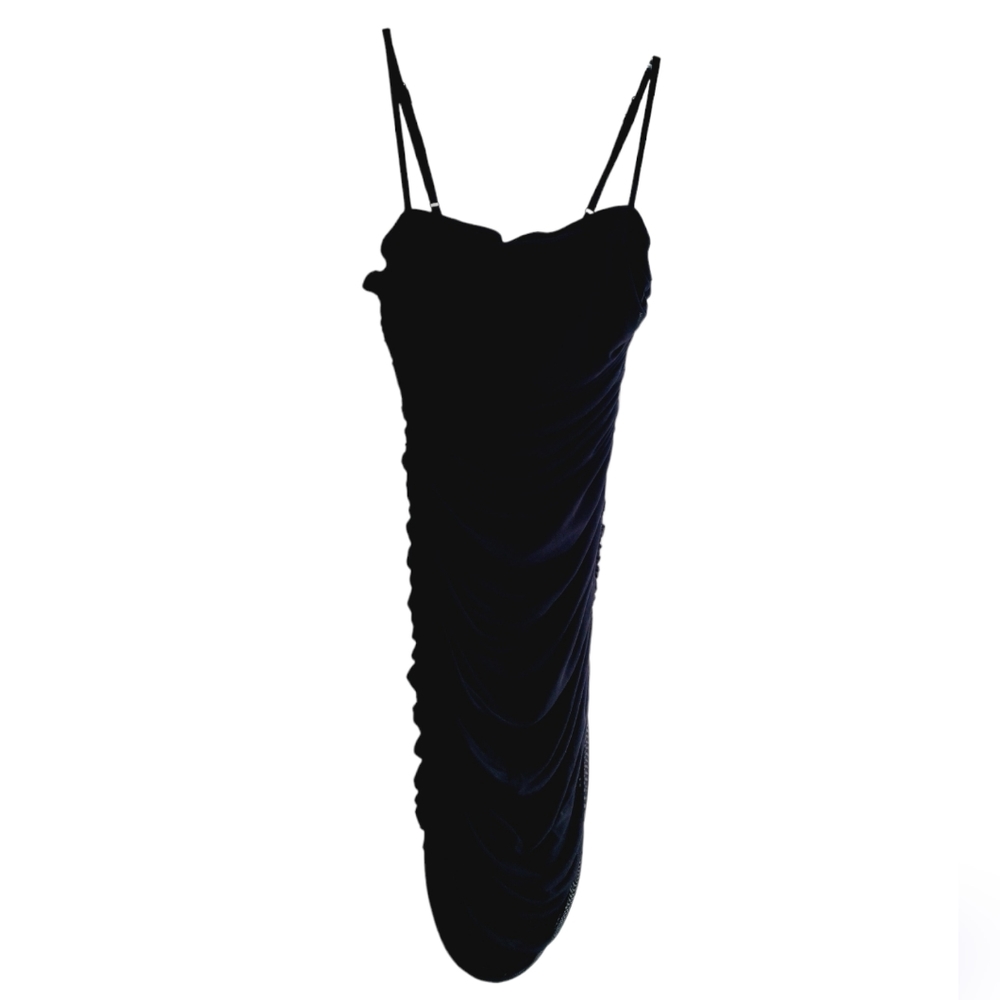 Teeze Me LBD Ruched Mesh Overlay Spaghetti Strap Cocktail Homecoming Dress - Picture 9 of 9